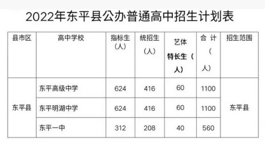 2023泰安东平县公办普高招生计划