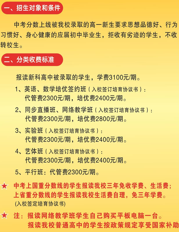 天府新区新科高级中学招生条件及收费标准